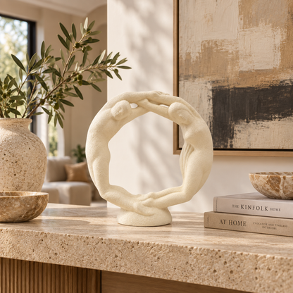 Haeger Sculpture Haeger Circle of Love Couple Textured Ivory Ceramic Sculpture 1980s
