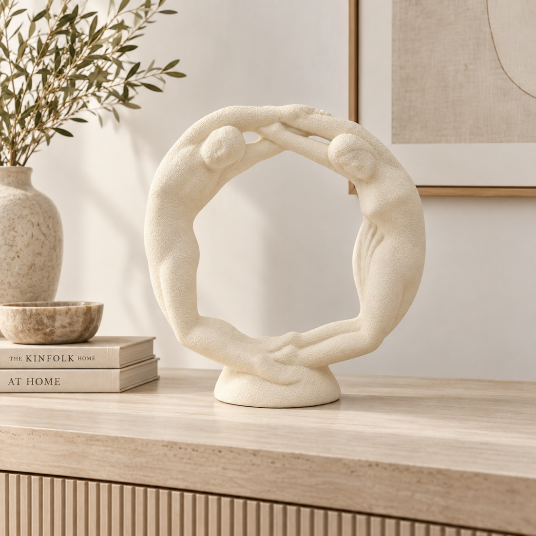 Haeger Sculpture Haeger Circle of Love Couple Textured Ivory Ceramic Sculpture 1980s