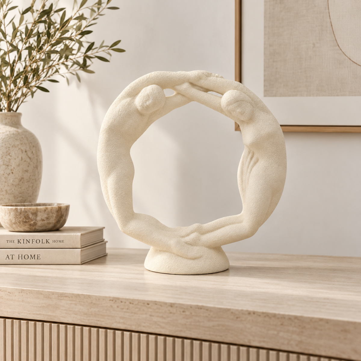 Haeger Sculpture Haeger Circle of Love Couple Textured Ivory Ceramic Sculpture 1980s