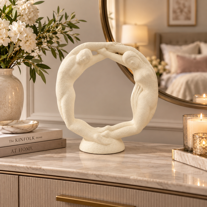 Haeger Sculpture Haeger Circle of Love Couple Textured Ivory Ceramic Sculpture 1980s
