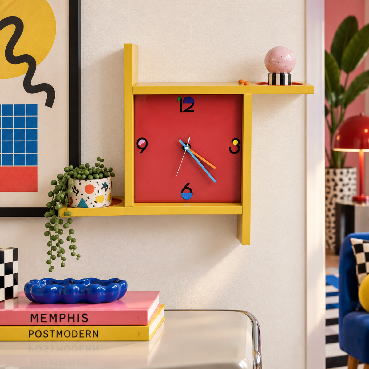 Welby Clock Fully Restored Welby Wall Hanging Shelf Clock Post Modern Memphis Style 80s
