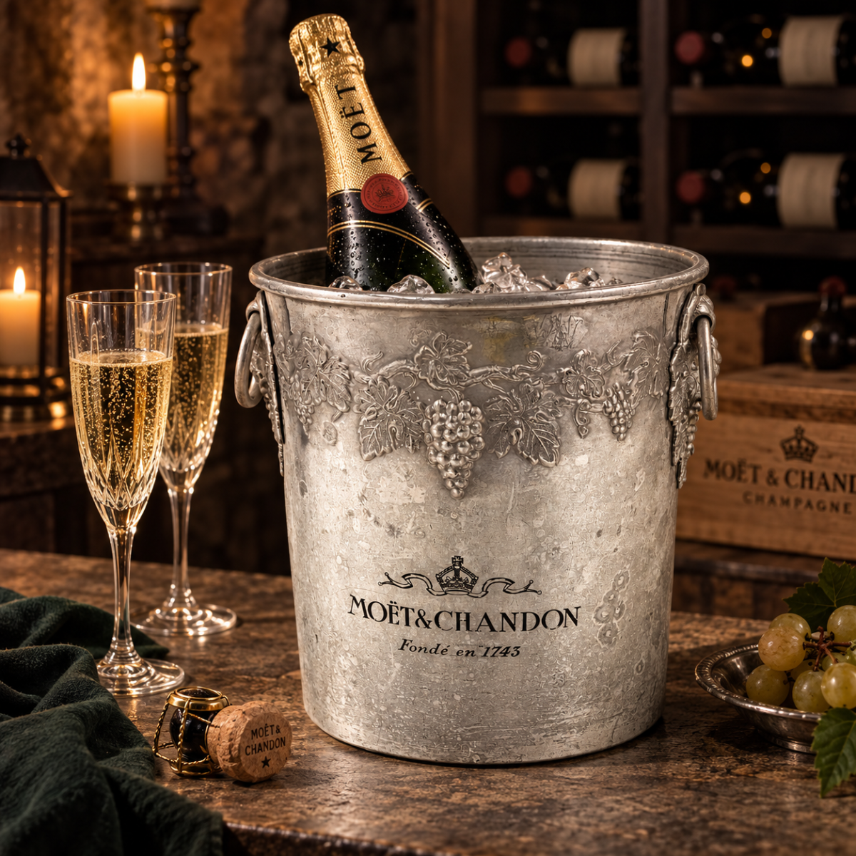 Moet Chandon France Etain Pewter Single Magnum Champagne Cooler 1970/80s