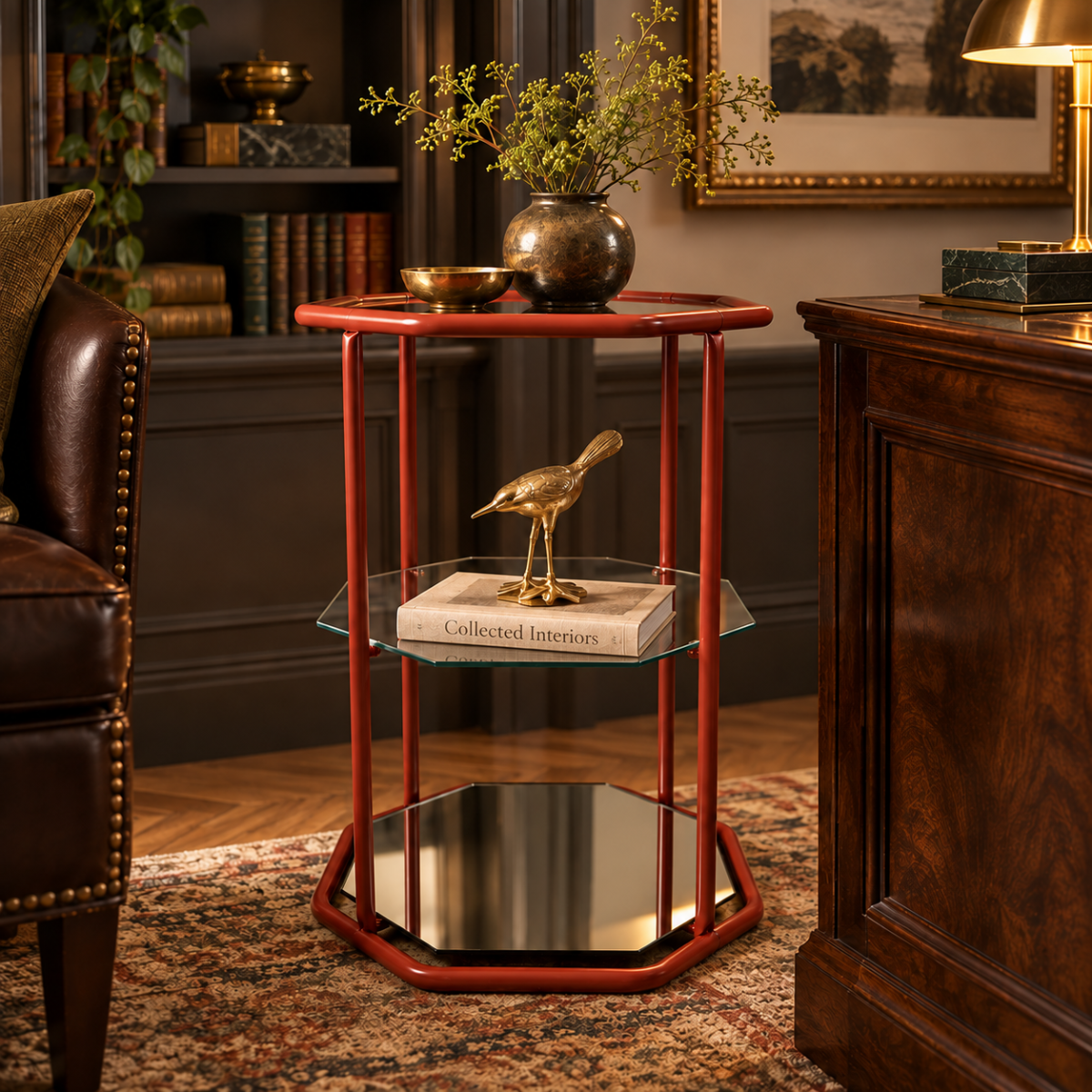 MCM Etagere Shelf Home Decor MCM Brass Glass Mirror 3 Tier Etagere