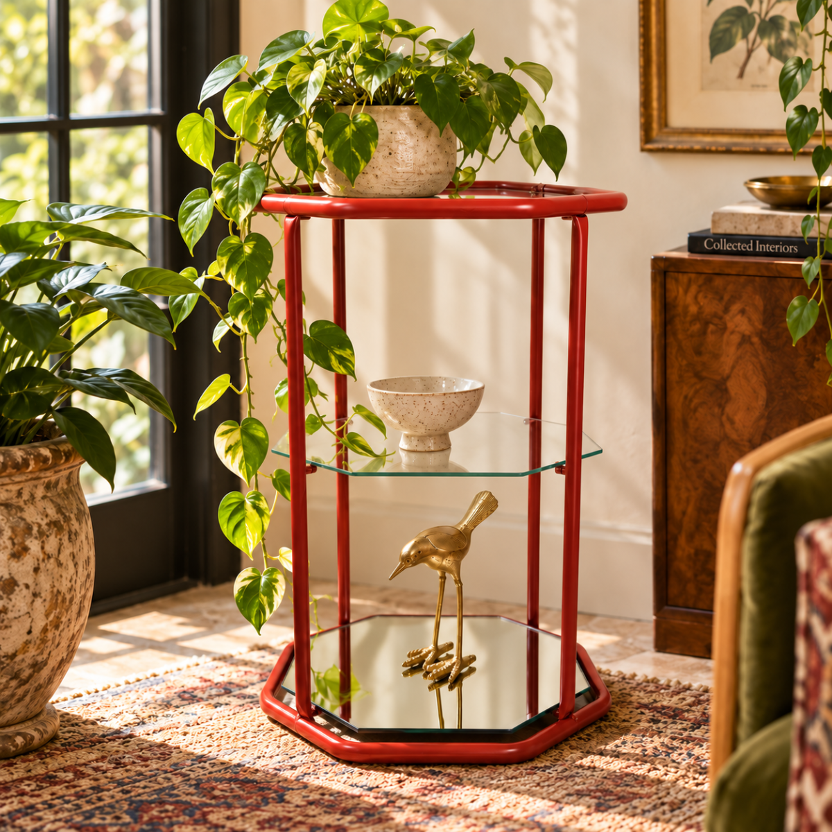 MCM Etagere Shelf Home Decor MCM Brass Glass Mirror 3 Tier Etagere