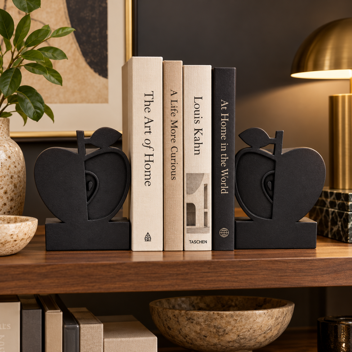 Jonathan Adler Bookends Fully Restored Jonathan Adler Happy Chic Apple Bookends in Textured Black