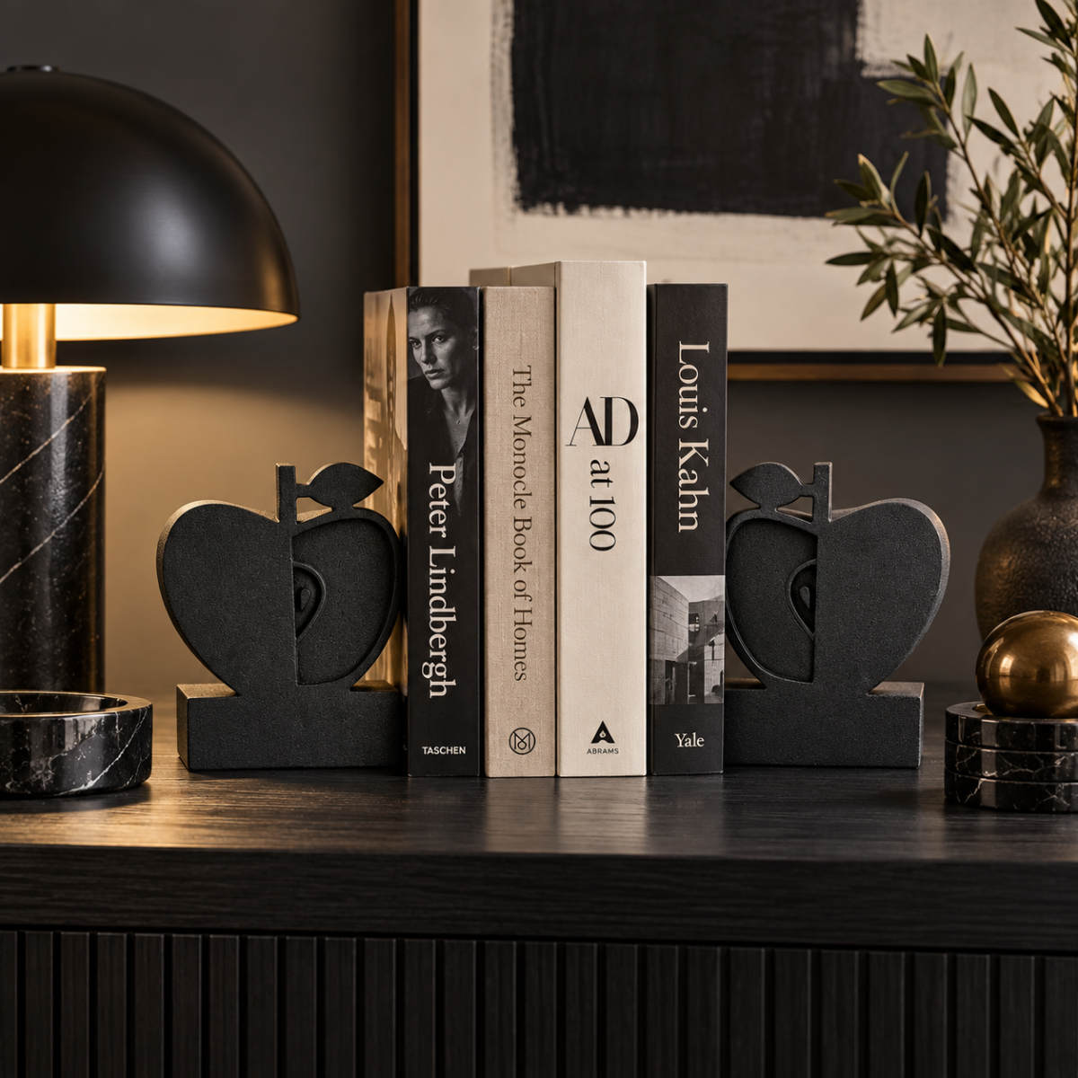 Jonathan Adler Bookends Fully Restored Jonathan Adler Happy Chic Apple Bookends in Textured Black