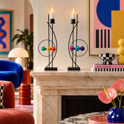 Rick Martin Clock Rick Martin Abstract Modernist Pop Art Memphis Style Bold Candle Holders