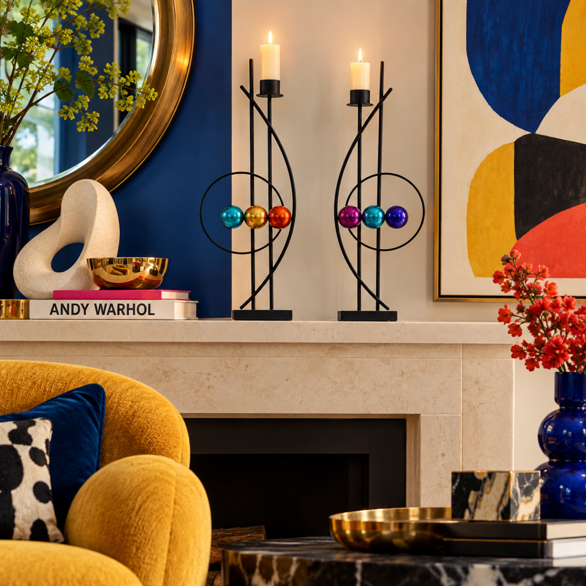 Rick Martin Clock Rick Martin Abstract Modernist Pop Art Memphis Style Bold Candle Holders