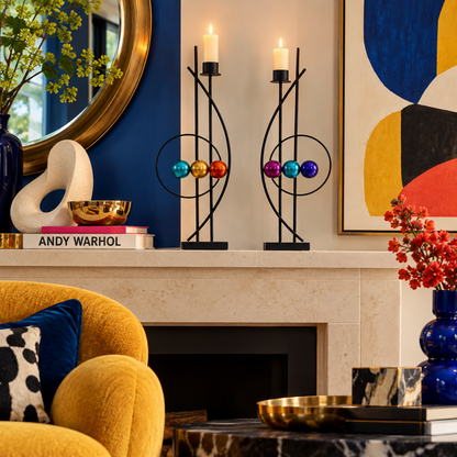 Rick Martin Clock Rick Martin Abstract Modernist Pop Art Memphis Style Bold Candle Holders