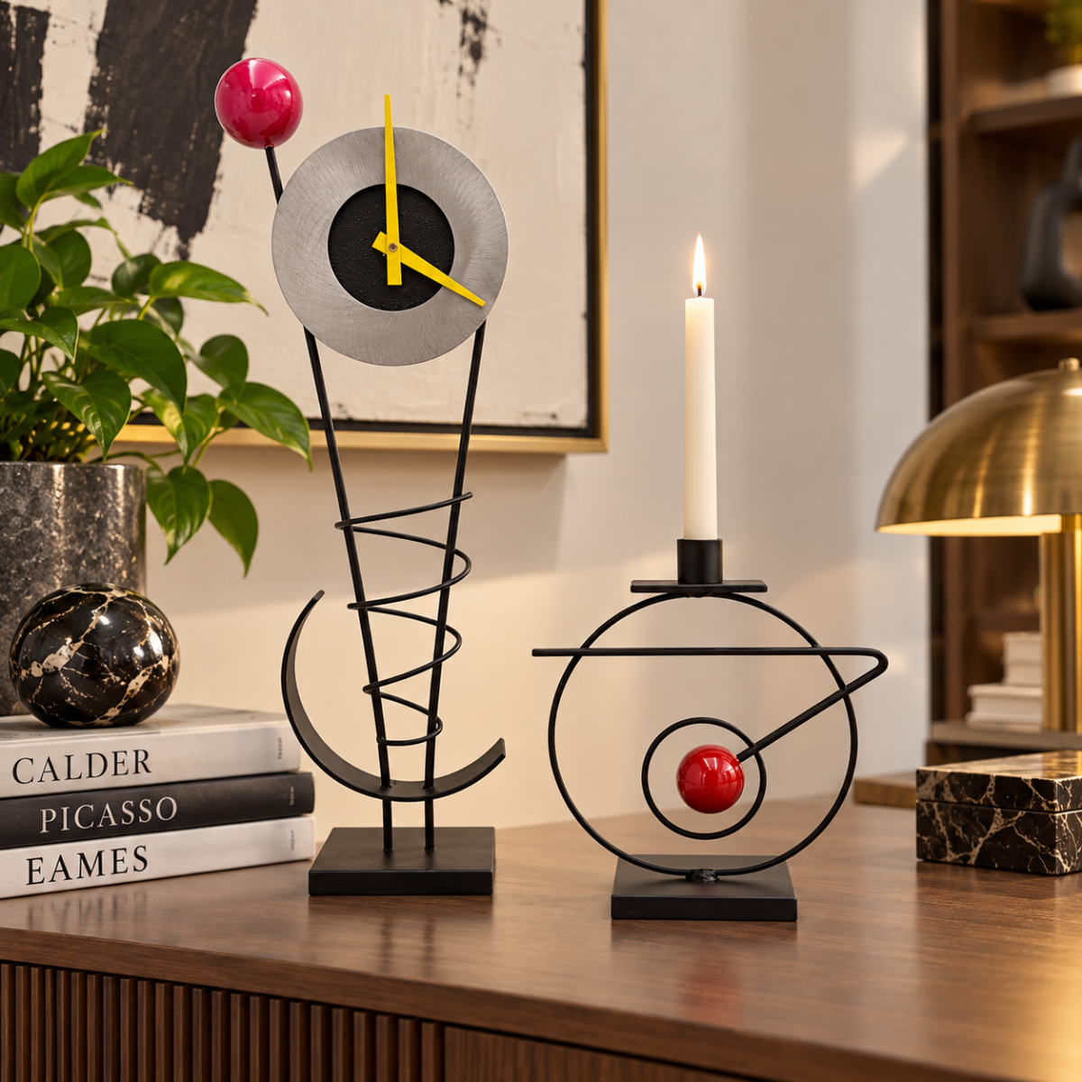Rick Martin Clock and Candleholder Rick Martin Abstract Modernist Pop Art Memphis Style Clock &amp; Candleholder