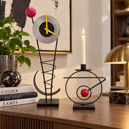 Rick Martin Clock and Candleholder Rick Martin Abstract Modernist Pop Art Memphis Style Clock &amp; Candleholder