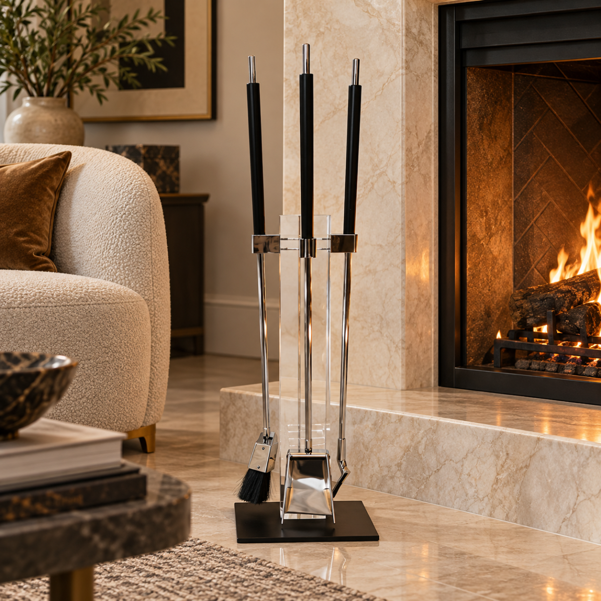 Albrizzi Fireplace Tools MCM Albrizzi Italy Lucite Chrome Fireplace Tools