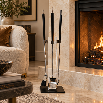 Albrizzi Fireplace Tools MCM Albrizzi Italy Lucite Chrome Fireplace Tools