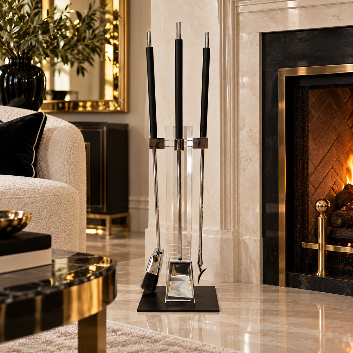 Albrizzi Fireplace Tools MCM Albrizzi Italy Lucite Chrome Fireplace Tools