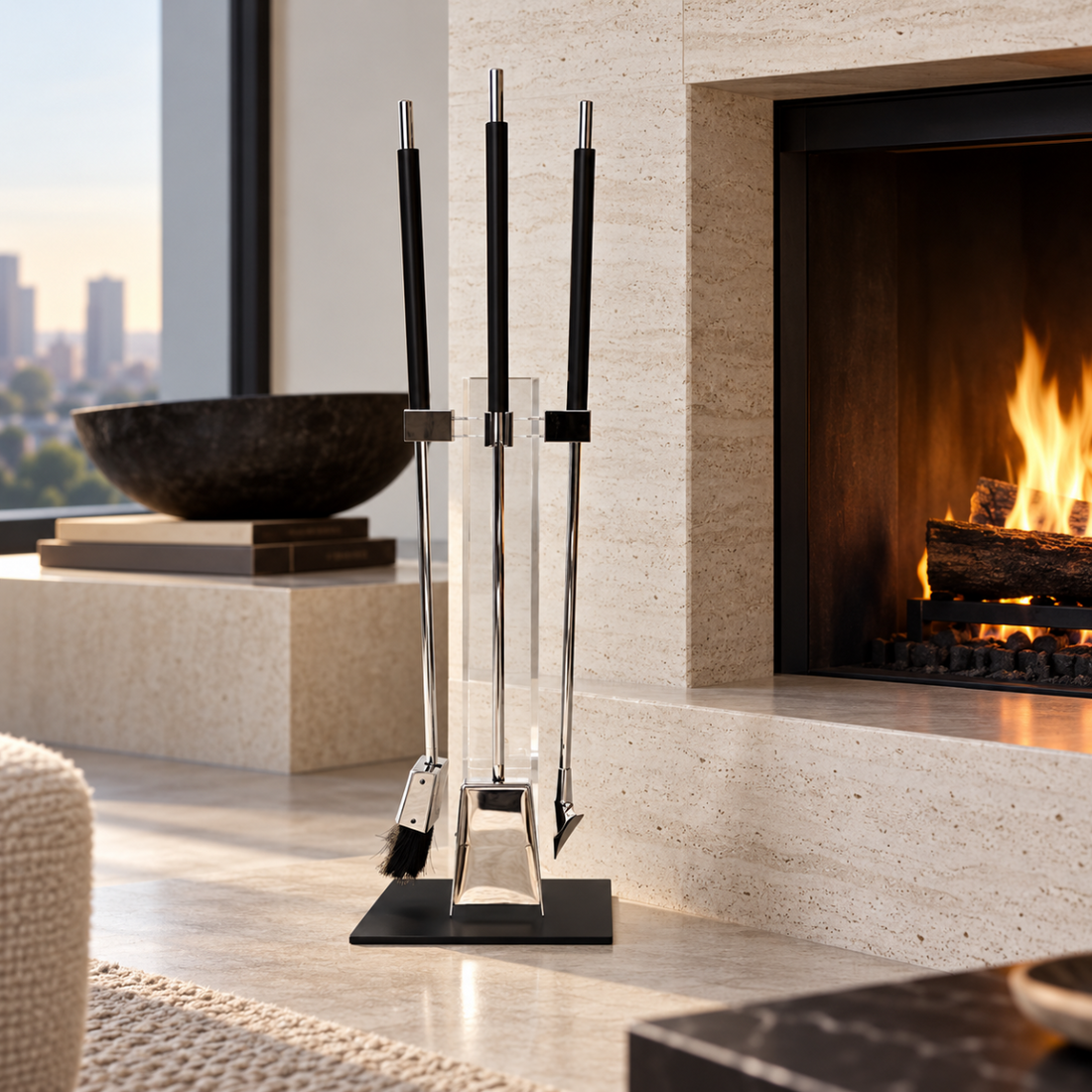 Albrizzi Fireplace Tools MCM Albrizzi Italy Lucite Chrome Fireplace Tools