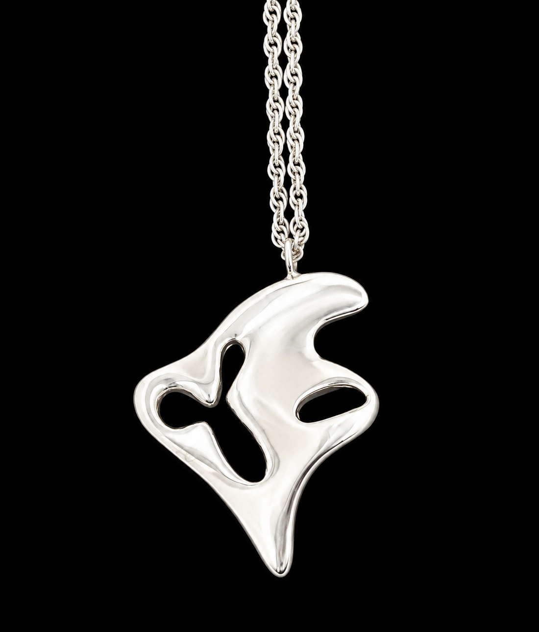 Rare Ted Lowy Sterling Abstract Modernist Amoeba Pendant Necklace 1960s