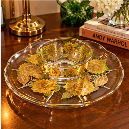 Georges Briard 22K Gold "Sunflowers" Chip &amp; Dip Crystal Platter