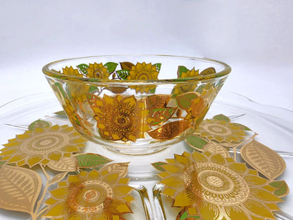Georges Briard 22K Gold "Sunflowers" Chip &amp; Dip Crystal Platter