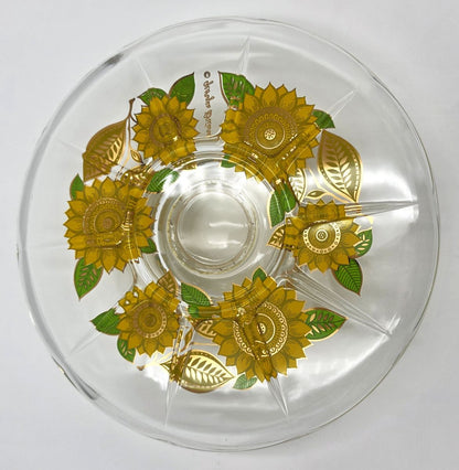 Georges Briard 22K Gold "Sunflowers" Chip &amp; Dip Crystal Platter
