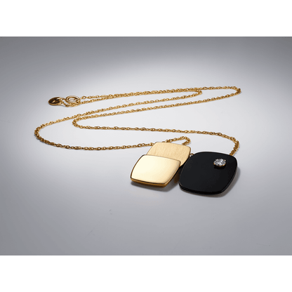 Vintage Artisan 3D modernist 14K gold Diamond and Black Onyx Brooch Pendant, view 2 of 10