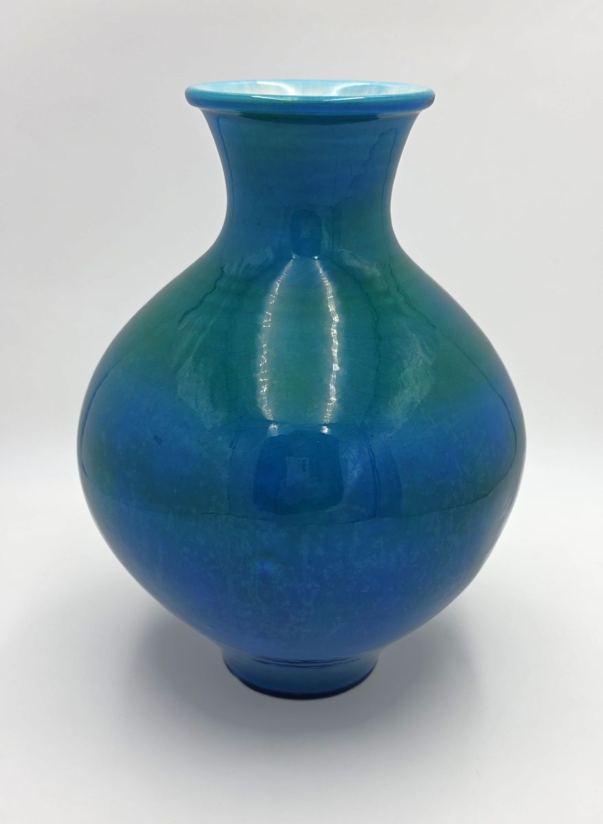 Mancioli for Raymor – Italian Mid-Century Modern Blue-Green Crackle Glaze Ceramic Vase