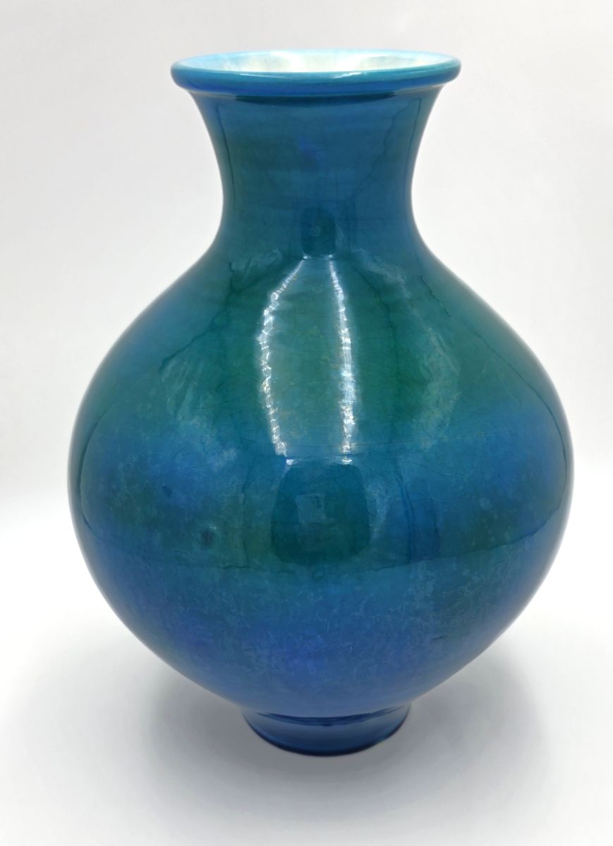 Mancioli for Raymor – Italian Mid-Century Modern Blue-Green Crackle Glaze Ceramic Vase