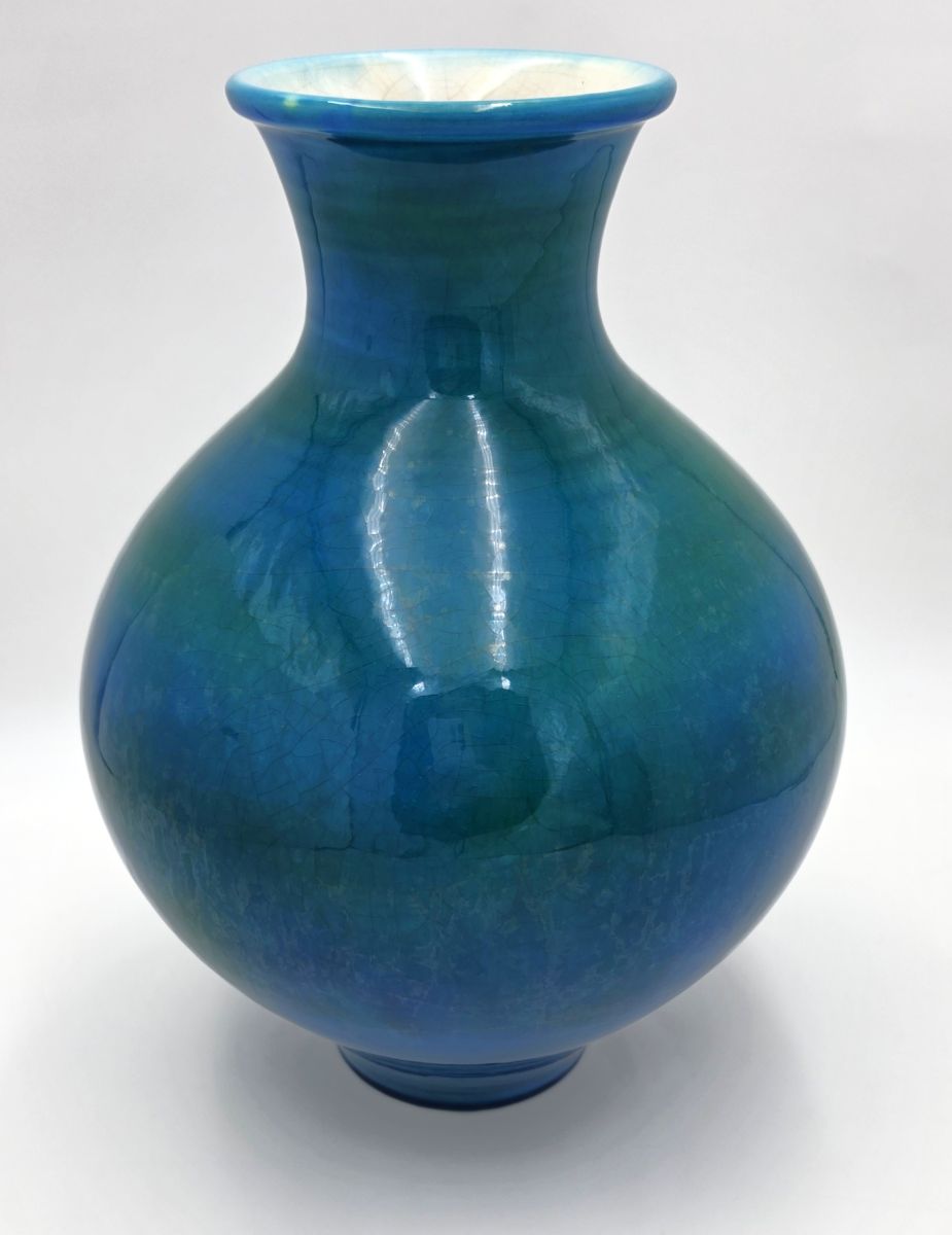 Mancioli for Raymor – Italian Mid-Century Modern Blue-Green Crackle Glaze Ceramic Vase