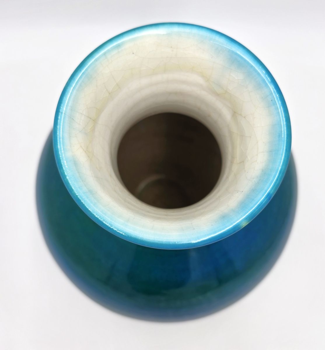 Mancioli for Raymor – Italian Mid-Century Modern Blue-Green Crackle Glaze Ceramic Vase