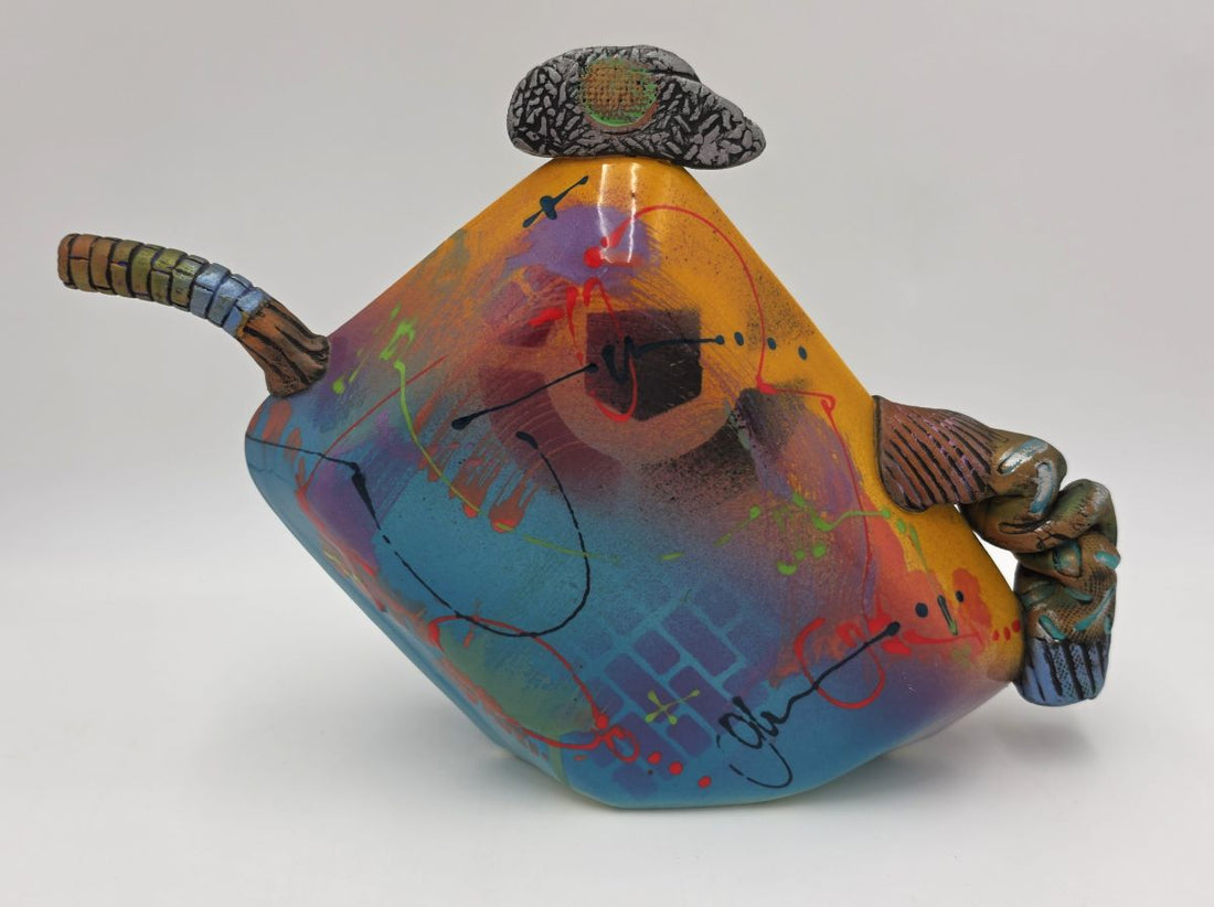 Michael Kifer Postmodern Abstract Teapot Ceramic Art Sculpture 13.5" Signed