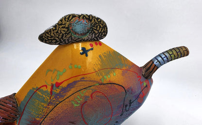 Michael Kifer Postmodern Abstract Teapot Ceramic Art Sculpture 13.5" Signed
