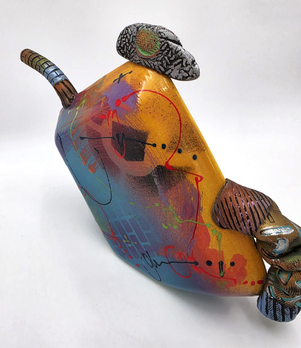Michael Kifer Postmodern Abstract Teapot Ceramic Art Sculpture 13.5" Signed