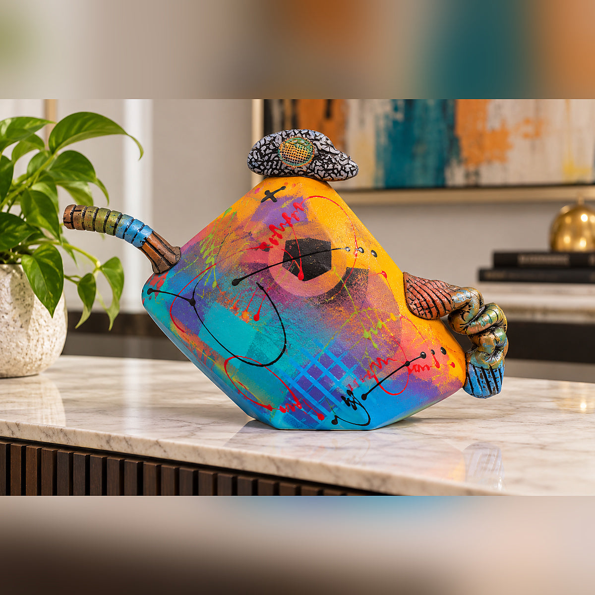 Michael Kifer Postmodern Abstract Teapot Ceramic Art Sculpture 13.5" Signed