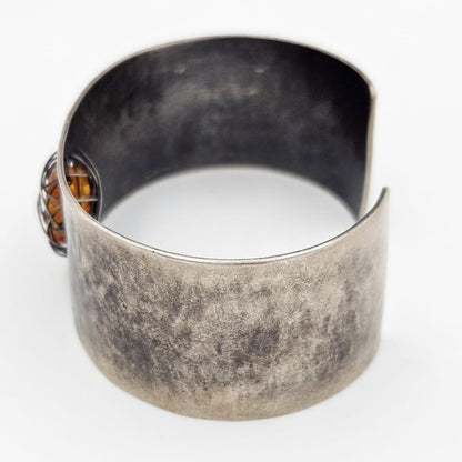 Superb Artisan Christine Sigman Modernist 3D Sterling Amber Cuff Bracelet 2005