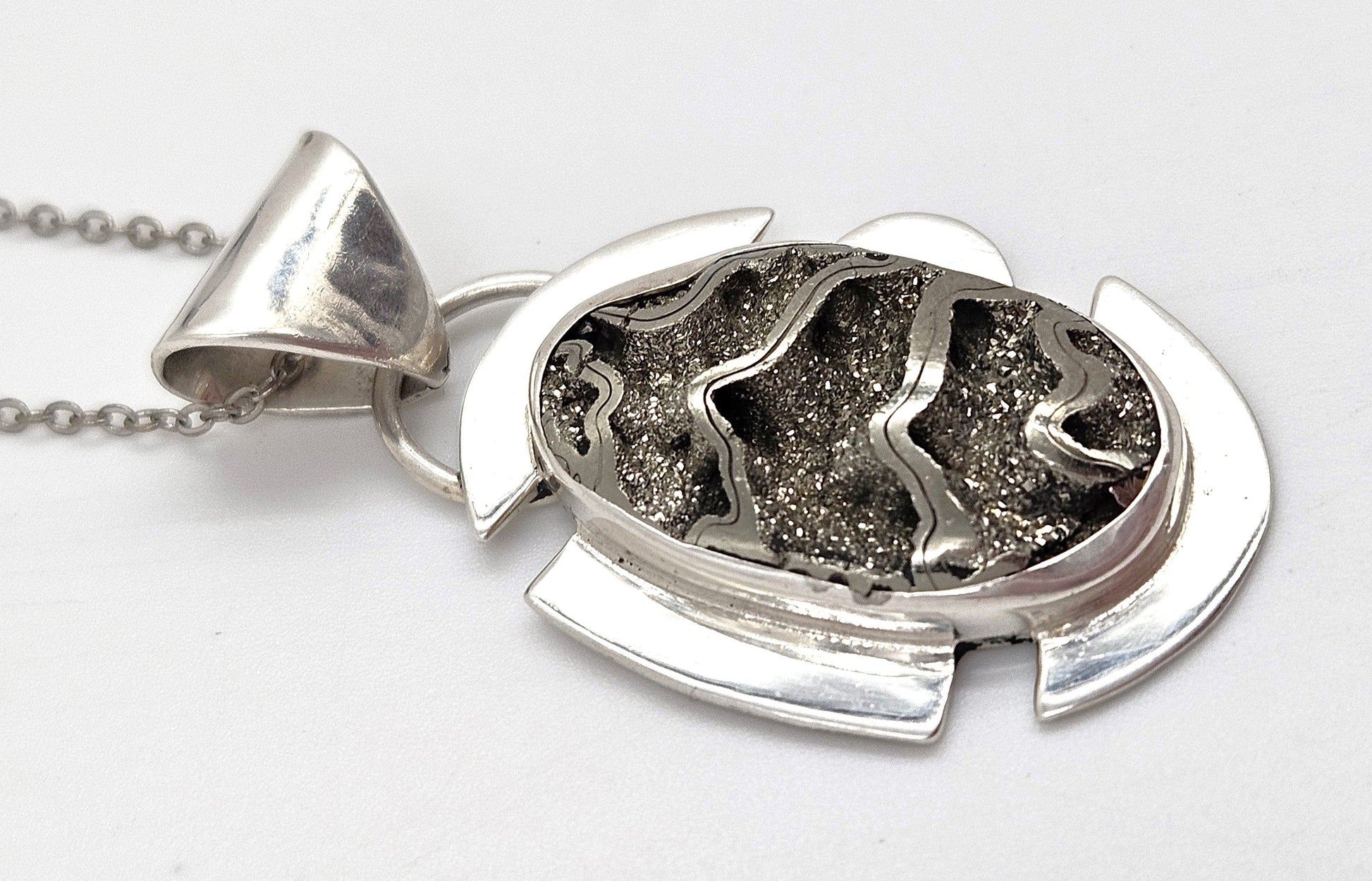 Adam Neeley Jewelry Adam Neeley Sterling Silver Abstract Modernist Pendant Necklace Circa 2000s