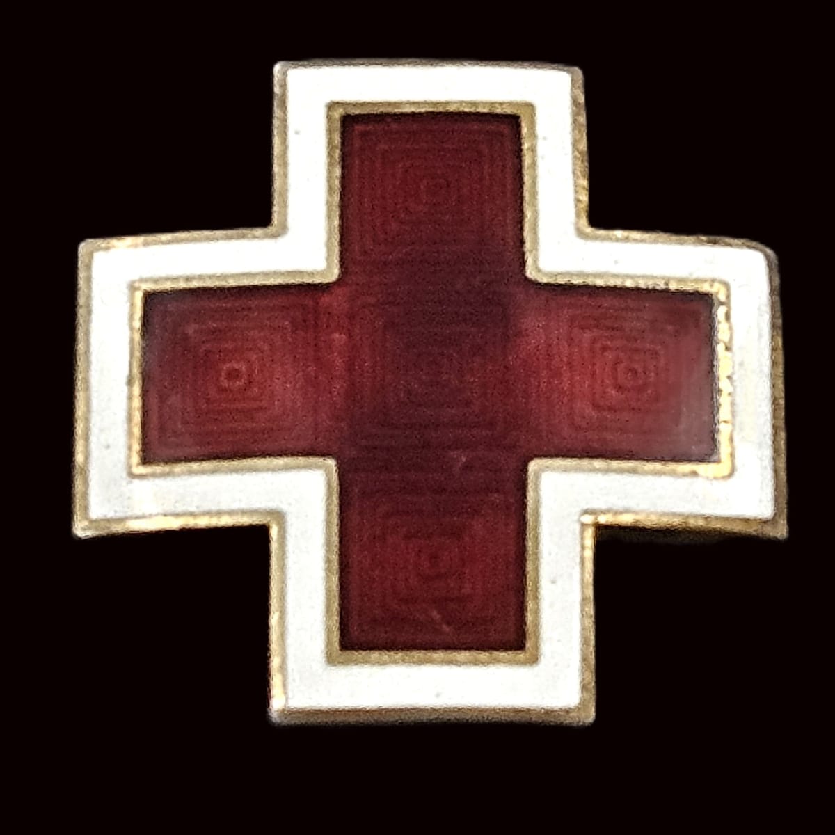 AE Jewelry Gilt Sterling &amp; Guilloche Enamel AE WWII Red Cross Brooch Lapel Pin C. 1940s