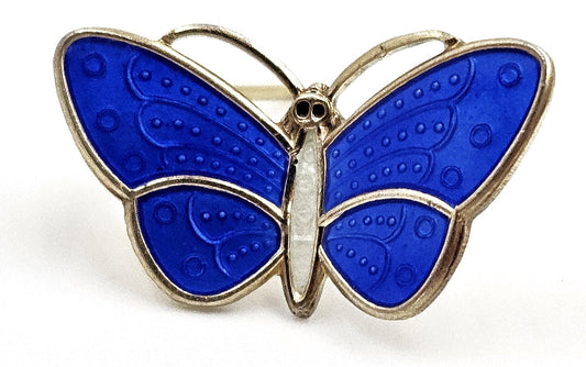 Aksel Holmsen Jewelry Aksel Holmsen Norway Gilt Sterling Blue Enamel Butterfly Lapel Pin 1940s/50s