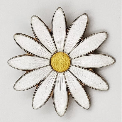 Aksel Holmsen Jewelry Aksel Holmsen Norway Sterling &amp; Enamel Daisy Flower Brooch 1950&