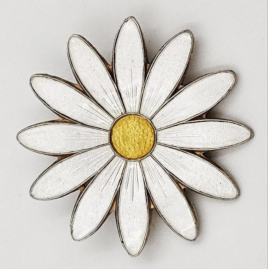 Aksel Holmsen Jewelry Aksel Holmsen Norway Sterling & Enamel Daisy Flower Brooch 1950's