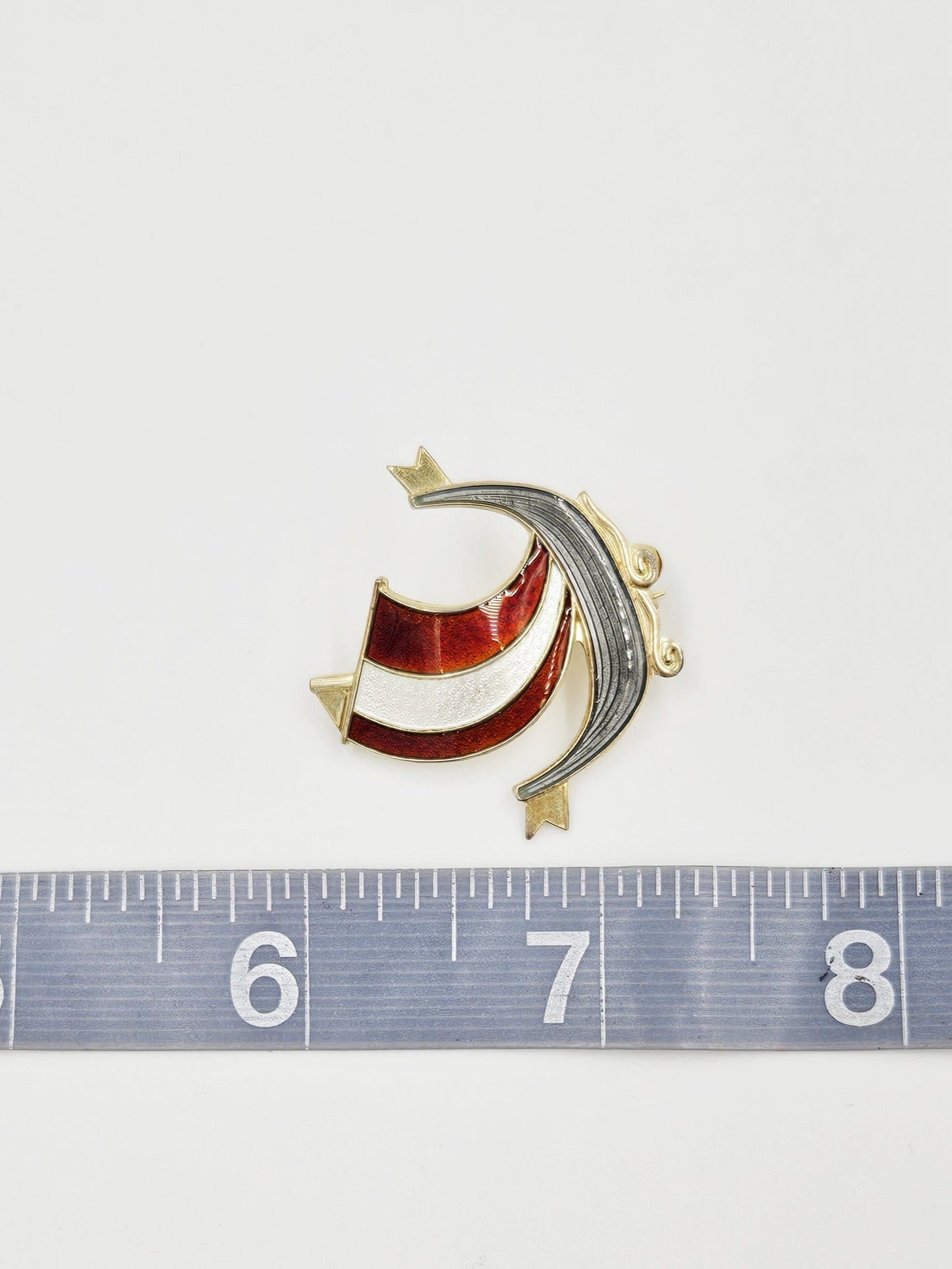 Aksel Holmsen Jewelry Aksel Holmsen Norway Sterling Enamel VIKING Longboat Pin Brooch Circa 1950's