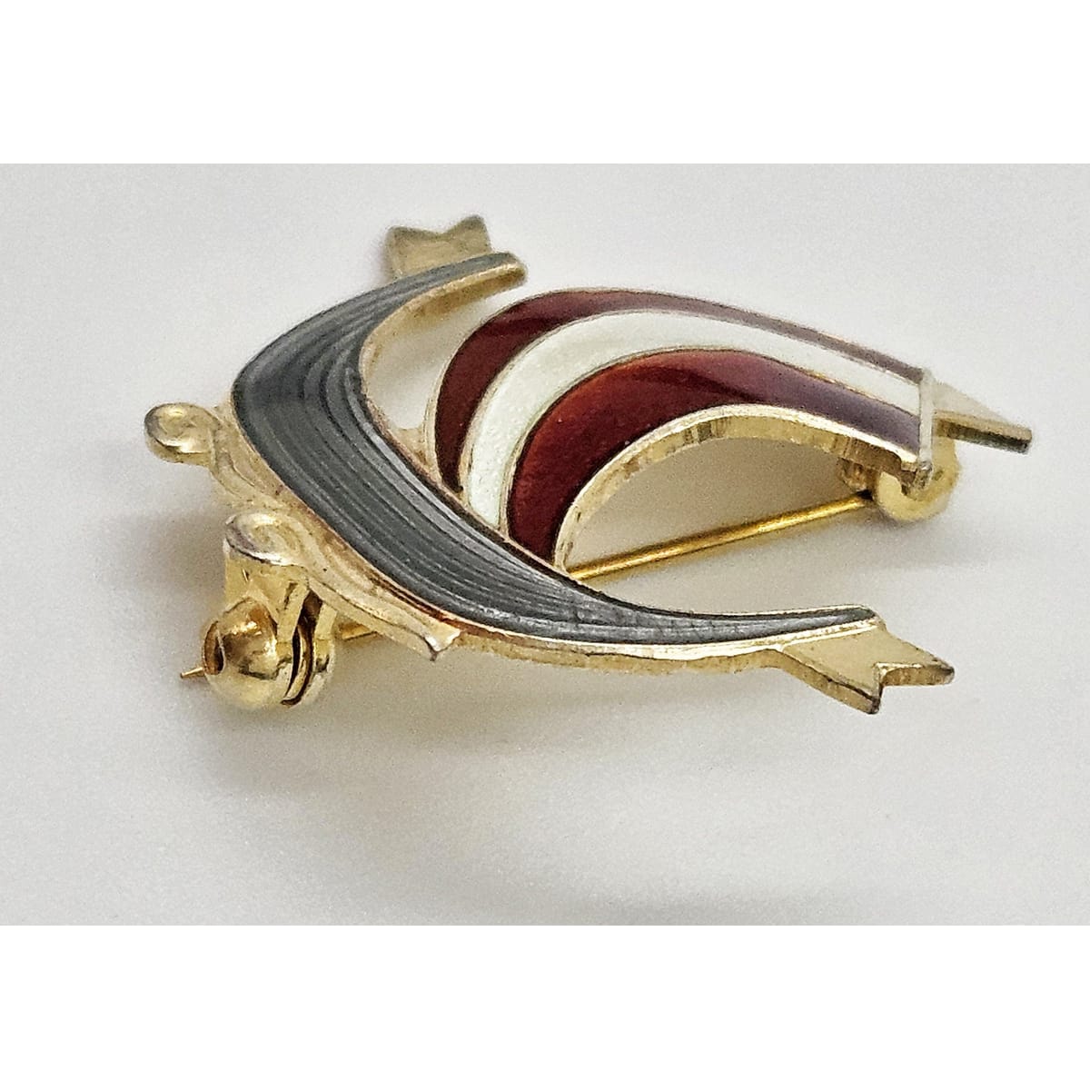 Aksel Holmsen Jewelry Aksel Holmsen Norway Sterling Enamel VIKING Longboat Pin Brooch Circa 1950&