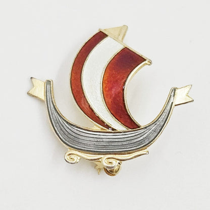 Aksel Holmsen Jewelry Aksel Holmsen Norway Sterling Enamel VIKING Longboat Pin Brooch Circa 1950&