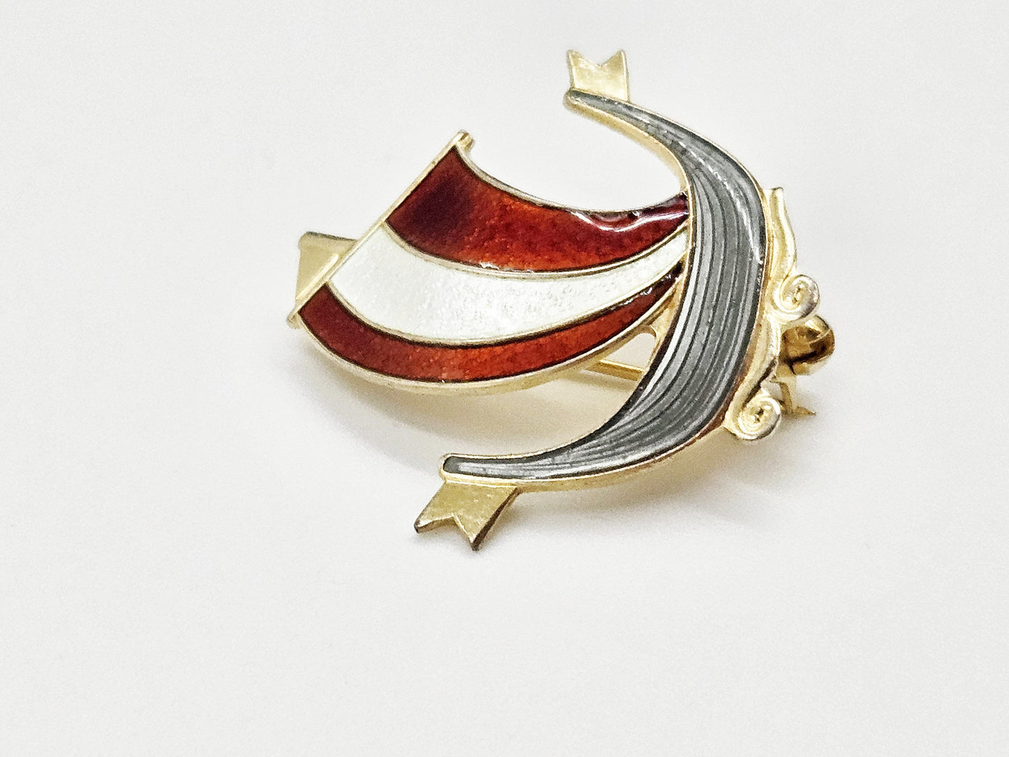 Aksel Holmsen Jewelry Aksel Holmsen Norway Sterling Enamel VIKING Longboat Pin Brooch Circa 1950's