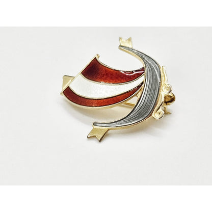 Aksel Holmsen Jewelry Aksel Holmsen Norway Sterling Enamel VIKING Longboat Pin Brooch Circa 1950&