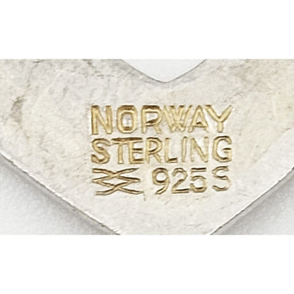 Aksel Holmsen Jewelry Aksel Holmsen Norway Sterling Silver &amp; White Enamel Heart Pin Brooch 1950&