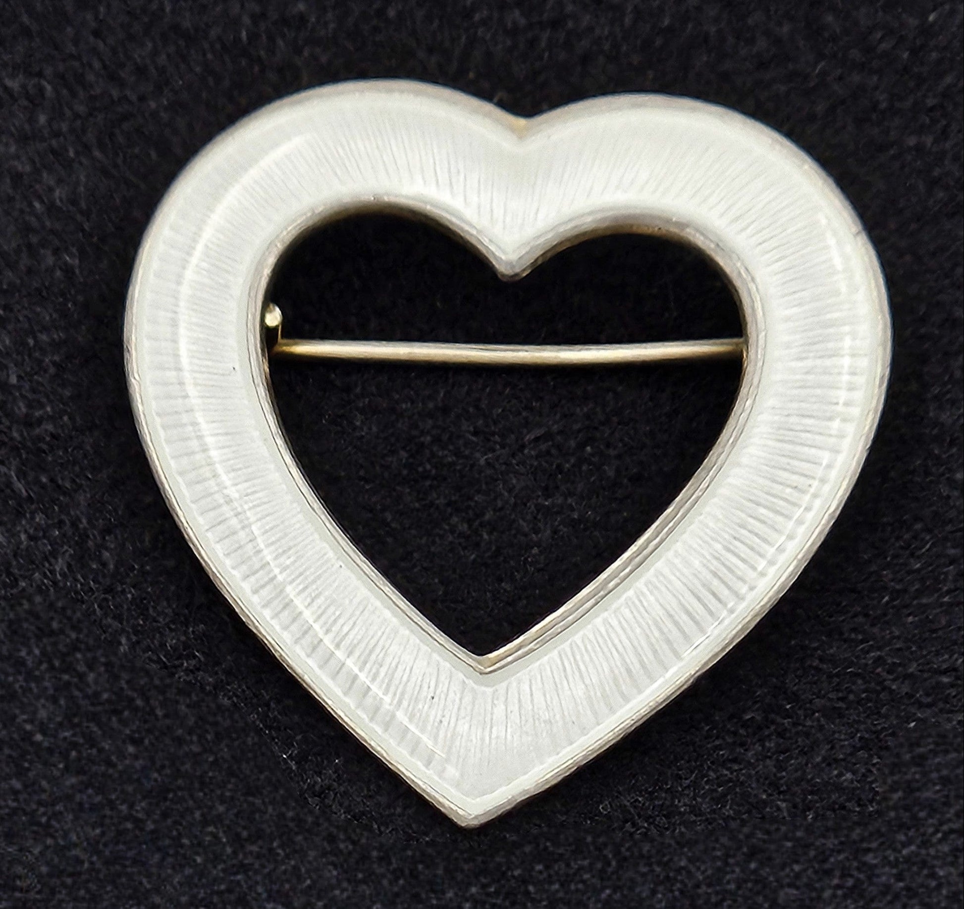 Aksel Holmsen Jewelry Aksel Holmsen Norway Sterling Silver & White Enamel Heart Pin Brooch 1950's