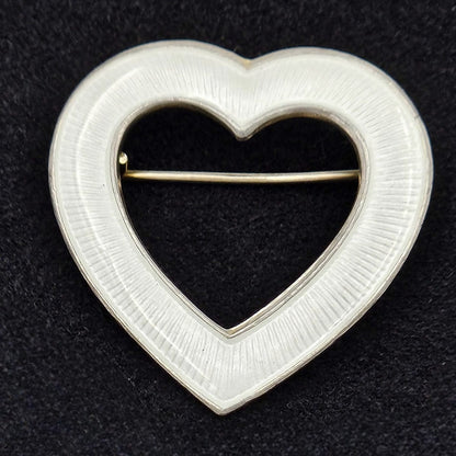 Aksel Holmsen Jewelry Aksel Holmsen Norway Sterling Silver &amp; White Enamel Heart Pin Brooch 1950&