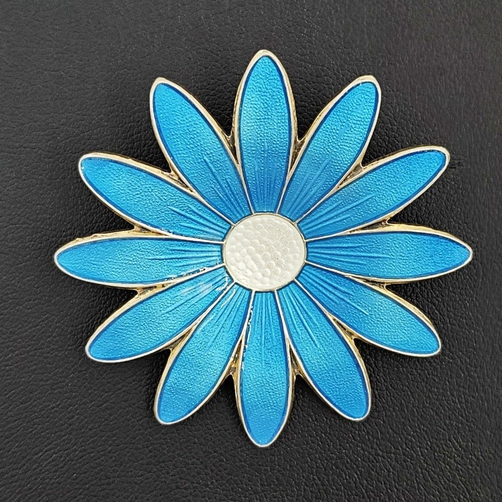 Aksel Holmsen Jewelry Rare Aksel Holmsen Norway Sterling &amp; Enamel Large Daisy Brooch Circa 1940&