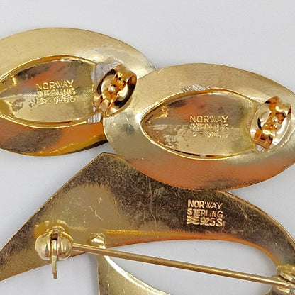 Aksel Holmsen Jewelry Rare Aksel Holmsen Norway Sterling Enamel Modernist Brooch Earrings Set 1940s