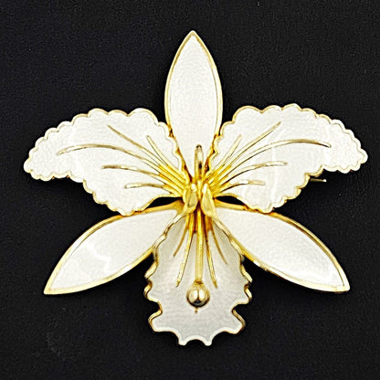 Aksel Holmsen Jewelry Rare Aksel Holmsen Norway Sterling &amp; Enamel XL Orchid Brooch Circa 1940&