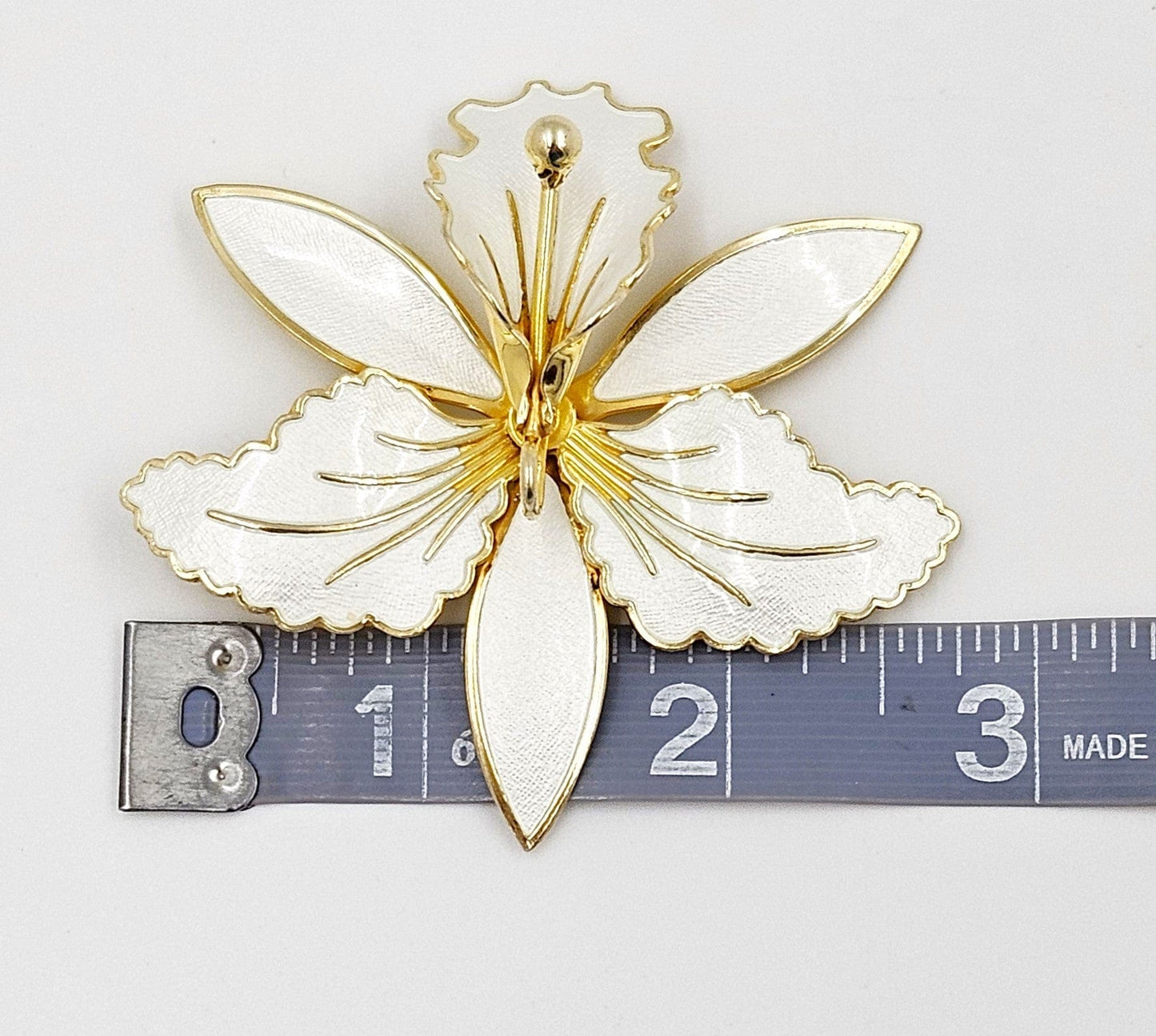 Aksel Holmsen Jewelry Rare Aksel Holmsen Norway Sterling & Enamel XL Orchid Brooch Circa 1940's